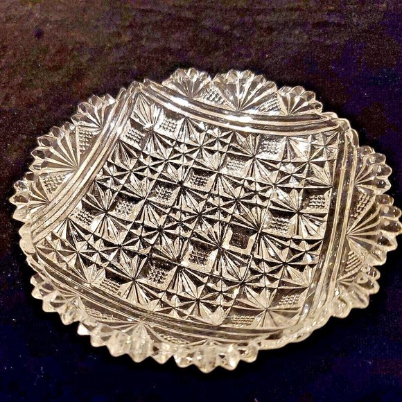 Beautiful Vintage Small Cut Glass Candy Nut Trinket Bowl Plate Saw Tooth Edge 5" - Picture 1 of 6